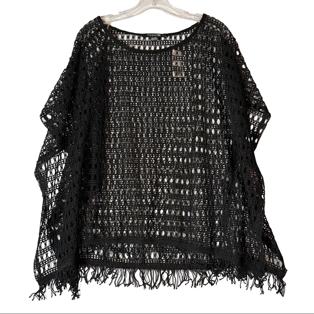 Forever 21 Black Mesh Poncho Top – NWT, One Size, Y2K Festival Vibe